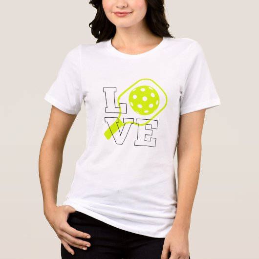 Pickleball Love - Neon Paddle en Ball Design Tri-Blend Shirt (Voorkant)