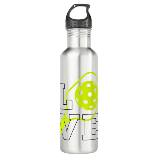 Pickleball Love - Neon Paddle en Ball Design Waterfles (Voorkant)
