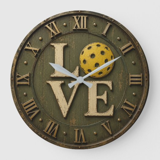 Pickleball Love  Rustic Pickleball Player Gift Grote Klok (Voorkant)