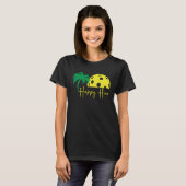 Pickleball Lover HAPPY HOUR Funny Huge Sunset Palm T-shirt (Voorkant volledig)