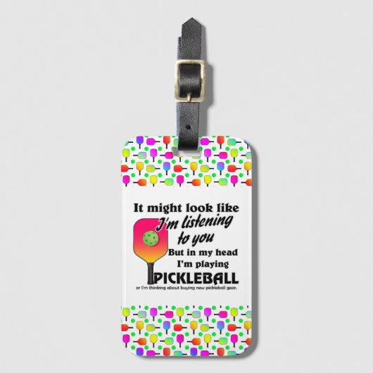 Pickleball Lover in mijn hoofd Ik speel Pickleball Bagagelabel (Voorkant (verticaal))