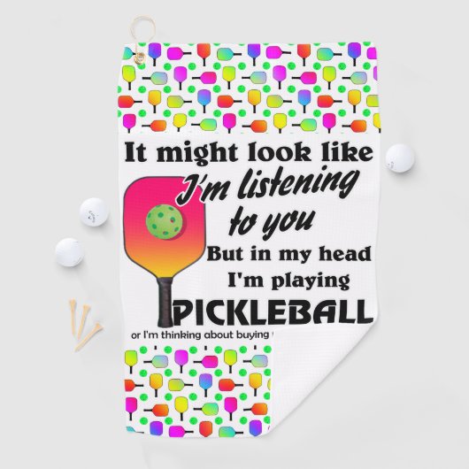 Pickleball Lover in mijn hoofd Ik speel Pickleball Golfhanddoek (Insitu)