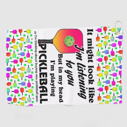 Pickleball Lover in mijn hoofd Ik speel Pickleball Golfhanddoek (Horizontaal)