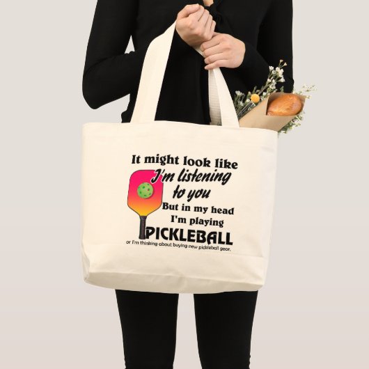 Pickleball Lover in mijn hoofd Ik speel Pickleball Grote Tote Bag (Voorkant (product))