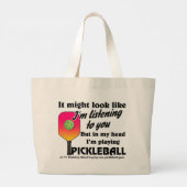 Pickleball Lover in mijn hoofd Ik speel Pickleball Grote Tote Bag (Achterkant)