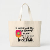 Pickleball Lover in mijn hoofd Ik speel Pickleball Grote Tote Bag (Voorkant)