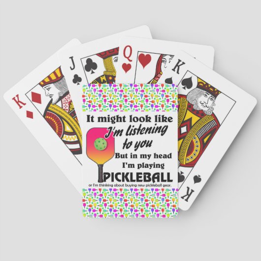 Pickleball Lover in mijn hoofd Ik speel Pickleball Pokerkaarten (Achterkant)