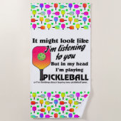 Pickleball Lover in mijn hoofd Ik speel Pickleball Strandlaken (Voorkant)