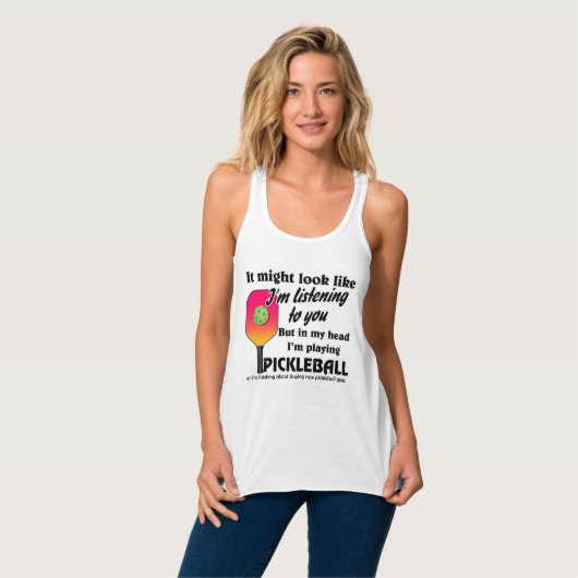 Pickleball Lover in mijn hoofd Ik speel Pickleball Tanktop (Volledige Voorkant)