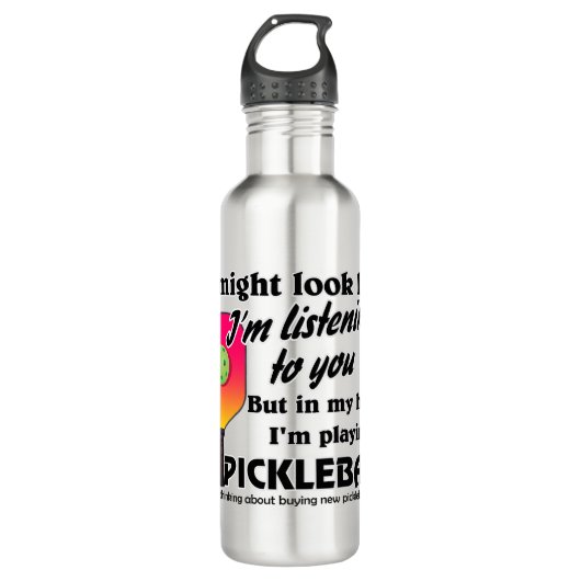 Pickleball Lover in mijn hoofd Ik speel Pickleball Waterfles (Voorkant)