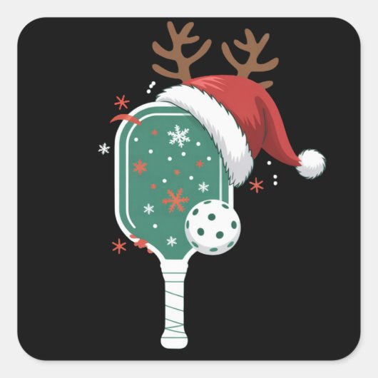 Pickleball Lover Sports Christmas Santa Hat Vierkante Sticker (Voorkant)