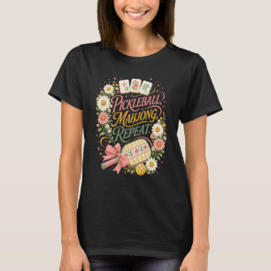 Pickleball Mahjong Herhalende Bloem Bloemrijk Padd T-shirt
