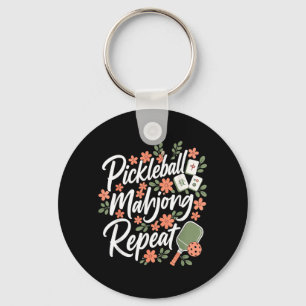 Pickleball Mahjong Herhalende Bloem Bloemrijke Pad Sleutelhanger