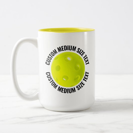 Pickleball & Medium Text GEEL 15oz Custom Tweekleurige Koffiemok (Links)