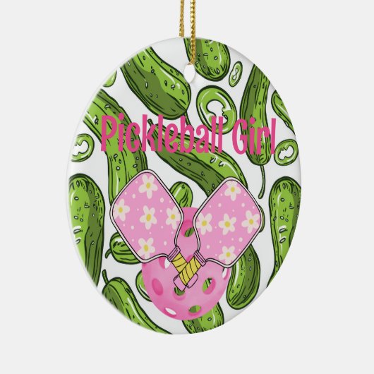 Pickleball Meisje augurken en pickleballs Custom Keramisch Ornament (Rechts)