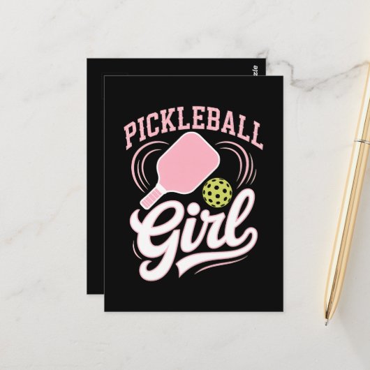 Pickleball Meisje Speler Briefkaart (Voorkant / Achterkant in situ)