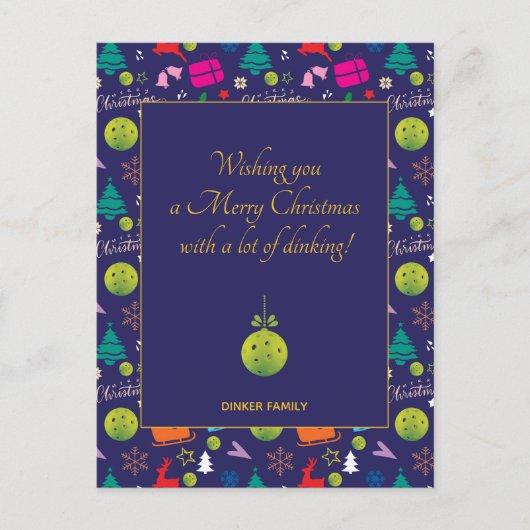 Pickleball 🎄 Merry Kerstmis, aangepaste tekst Briefkaart (Voorkant)