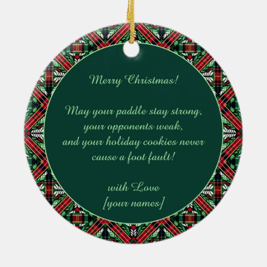 Pickleball 🎄 Merry Kerstmis, aangepaste tekst Keramisch Ornament (Achterkant)