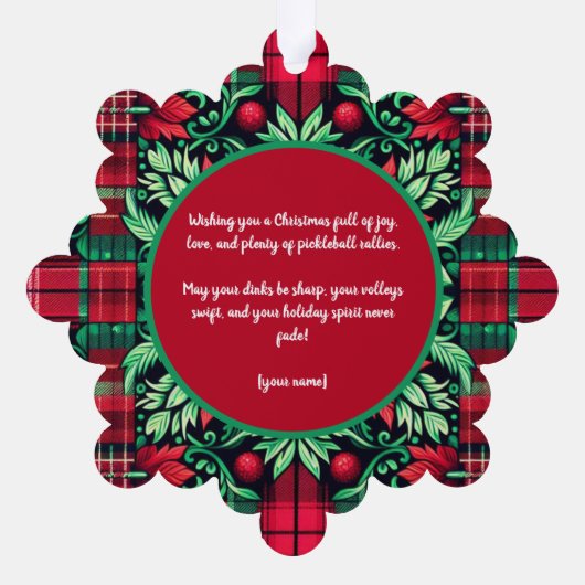 Pickleball 🎄 Merry Kerstmis, aangepaste tekst Ornament Kaart (Achterkant)