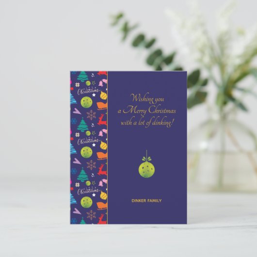 Pickleball 🎄 Merry Kerstmis, aangepaste tekst Pos Briefkaart (Staand voorkant)
