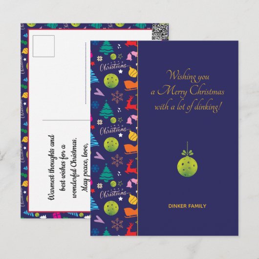 Pickleball 🎄 Merry Kerstmis, aangepaste tekst Pos Briefkaart (Voorkant / Achterkant)