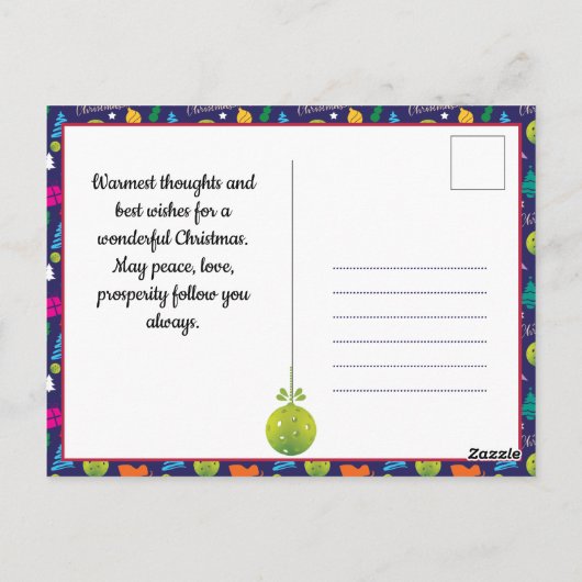Pickleball 🎄 Merry Kerstmis, aangepaste tekst Pos Briefkaart (Achterkant)