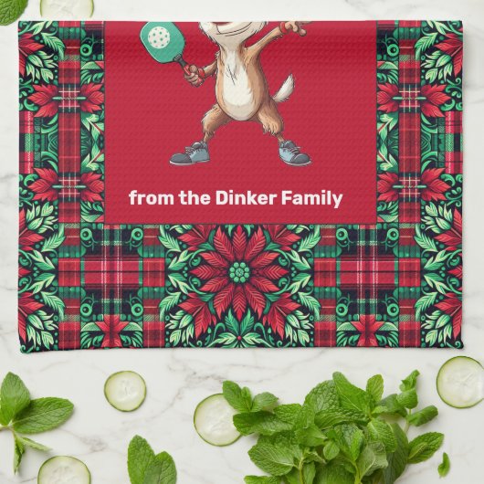 Pickleball 🎄 Merry Kerstmis, aangepaste tekst Theedoek (Gevouwen)