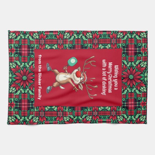 Pickleball 🎄 Merry Kerstmis, aangepaste tekst Theedoek (Horizontaal)