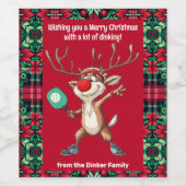Pickleball 🎄 Merry Kerstmis, aangepaste tekst Wijn Etiket (Enkel label)
