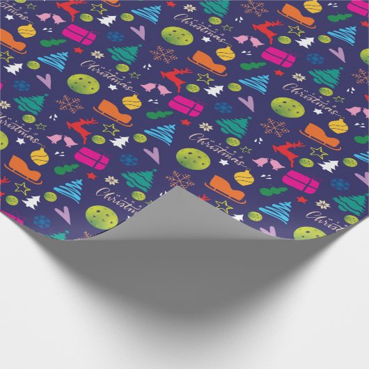  Pickleball 🎄 Merry Kerstmis - blauw van de marin Cadeaupapier (Hoek)