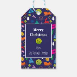 Pickleball 🎄 Merry Kerstmis - blauw van de marine Cadeaulabel