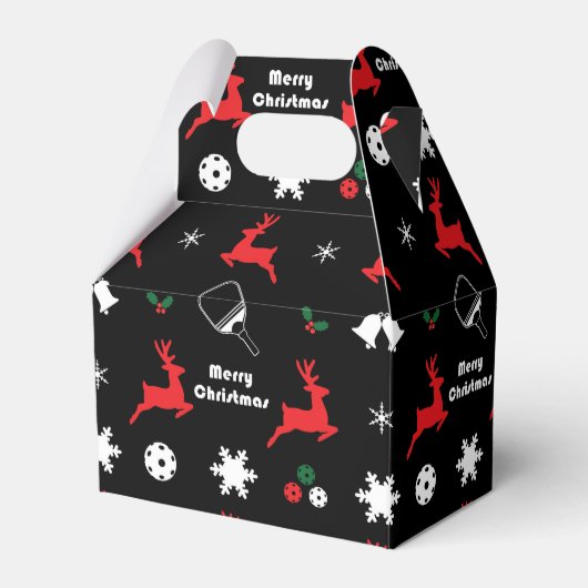 Pickleball Merry Kerstmis 🎄 zwarte vlokken Bedankdoosjes (Voorkant Zijde)