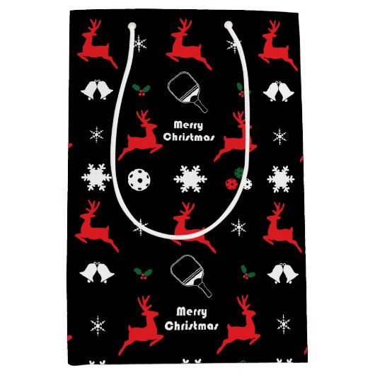  Pickleball Merry Kerstmis 🎄 zwarte vlokken  Medium Cadeauzakje (Voorkant)