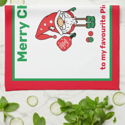 Pickleball Merry met Kerstmis horizontale keukento Theedoek (Gevouwen)