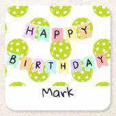 Pickleball met banner voor gelukkige verjaardag kartonnen onderzetters (Voorkant)