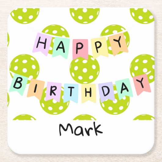 Pickleball met banner voor gelukkige verjaardag kartonnen onderzetters (Voorkant)