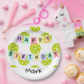 Pickleball met banner voor gelukkige verjaardag papieren bordje (Feest)