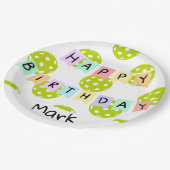 Pickleball met banner voor gelukkige verjaardag papieren bordje (Gekanteld)