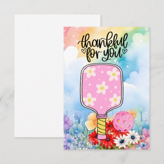 Pickleball met bloemen bedankkaart (Voorkant / Achterkant)