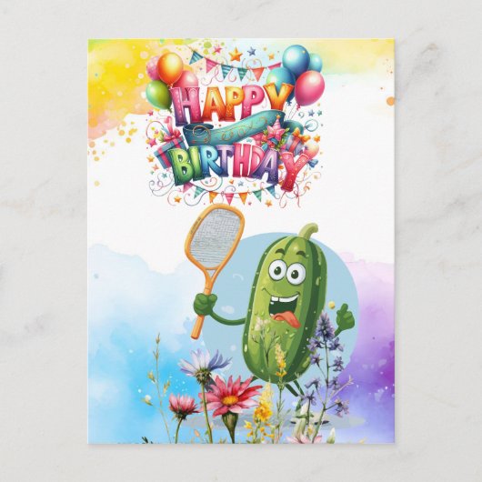 Pickleball met bloemen regenboog thema Verjaardag Briefkaart (Voorkant)