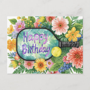 Pickleball met bloemen verjaardagsthema briefkaart