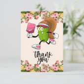 Pickleball met bloemen voor vrouwelijke speler bedankkaart (Staand voorkant)