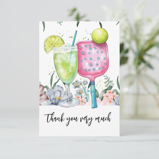 Pickleball met Flower waterverf Bedankkaart (Staand voorkant)