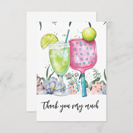 Pickleball met Flower waterverf Bedankkaart (Voorkant / Achterkant)