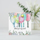 Pickleball met Flower waterverf Bedankkaart (Staand voorkant)