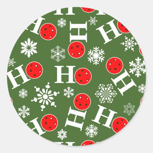 Pickleball met kerstbal Red Green Snowflakes Ho Ho Ronde Sticker (Voorkant)
