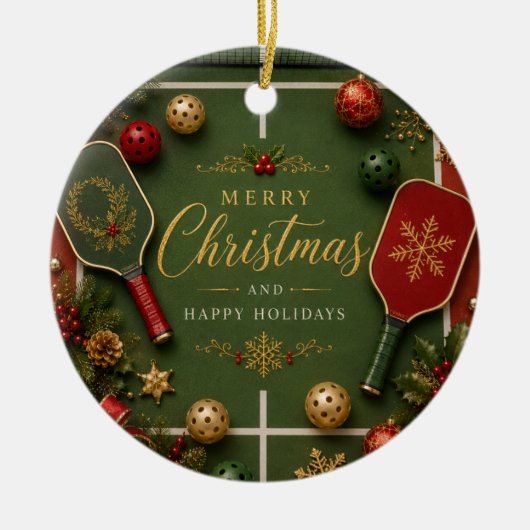 Pickleball met Kerstframe Keramisch Ornament (Voorkant)