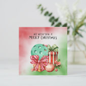 Pickleball met kerstthema voor de speler feestdagenkaart (Staand voorkant)