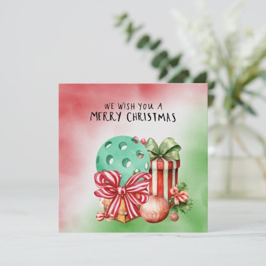 Pickleball met kerstthema voor de speler feestdagenkaart (Staand voorkant)