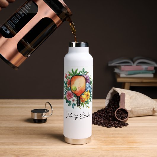 Pickleball met mooie bloemen waterfles (Koffie (Gedraaid) )